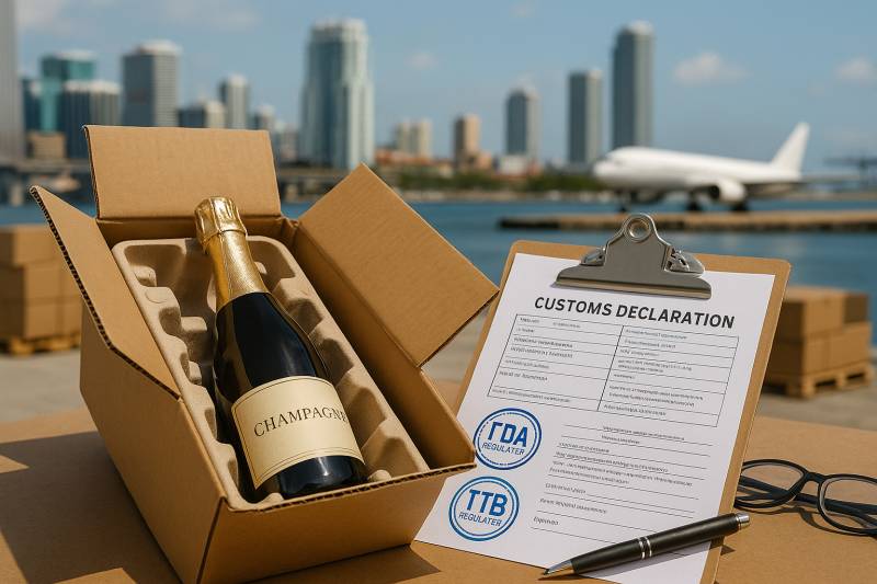 Commissionnaire de transport à Lyon pour envoyer du vin et du Champagne à Miami 